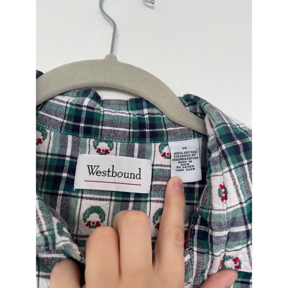Vintage 90s Westbound Christmas Wreath Women's Flannel Size M - Picture 4 of 6